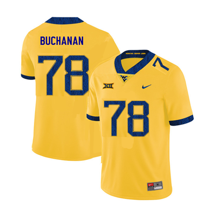 2019 Men #78 Daniel Buchanan West Virginia Mountaineers College Football Jerseys Sale-Yellow - Click Image to Close